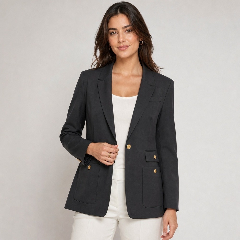 J.Crew Women's Blazer Size 16 Black Utility Single-Button Notch Lapel Cargo